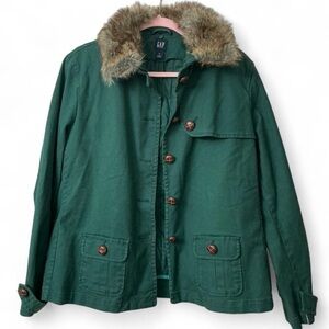 Vintage GAP Forest Green Jacket with Faux Fur Collar